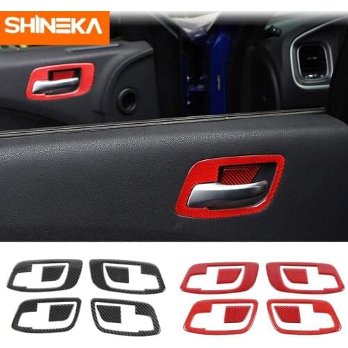 SHINEKA Interior Mouldings 8pcs for Dodge Charger Real Carbon Fiber Inner Door Handle Bowl Trim for Dodge Charger 2011-2019