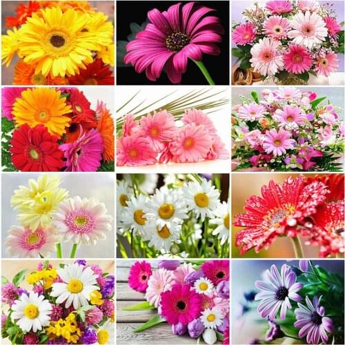 LZAIQIZG Full Square/Round Diamond Painting Daisy Blooming Flower Diamond Embroidery Floral Picture Wall Decoration Hobby Craft