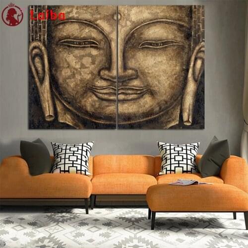 Diamond Embroidery Vintage buddha religious art Full Square round Diamond Mosaic Rhinestones Painting Cross Stitch Wall Deco2PCS