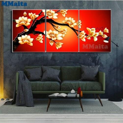 Diamond Embroidery Golden branch flower Diy Full square diamond mosaic Diamond Painting Rhinestones Handicraft Decor 3PCS GG5550