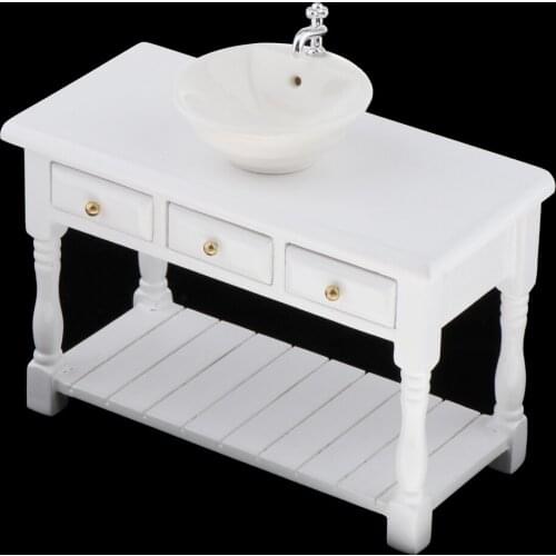 1/12 Scale White Wash Basin Sink & Cabinet for Doll House Furniture Model