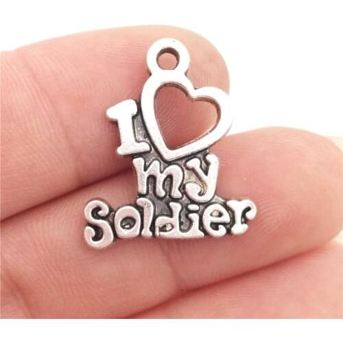 BULK 30 Zinc Alloy Military Series I Love My Soldier Charms Troop Support Jewelry Pendant 17*20mm 1.3g