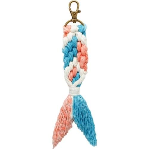 Mer-maid Tail Keychain Cotton Rope Woven Keyring Party Favors Gifts Hanging Decorations for Keys Handbags Wallets