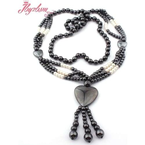 6mm Round (No Magnetic) Hematite Natural Stone Beads Knotted For Fashion Tribal Jewellery Pendant Necklace 31" Free Shipping