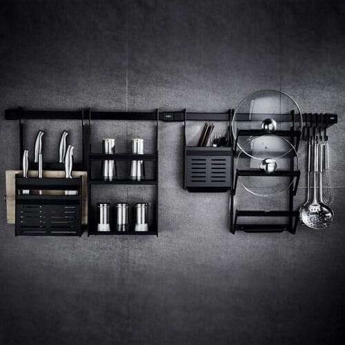 Black space aluminum kitchen racks Wall hanging pot racks seasoning rack kitchen accessories(gift hook)