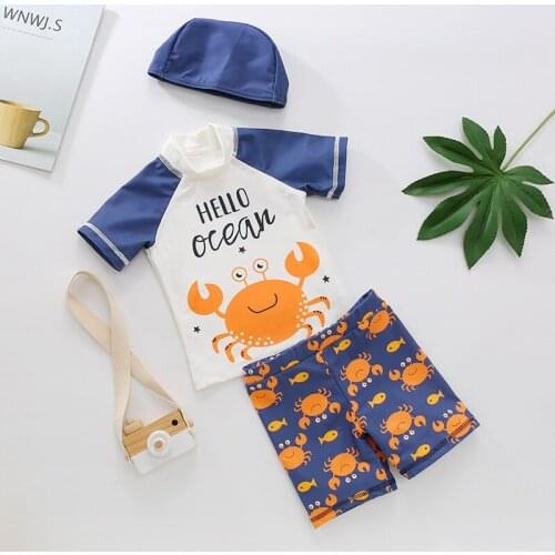 Childrens Swimsuits Korean Toddler Swimwear Boy Girls UV Protection UPF50+ Swimsuit with Hat 3pcs Infant Baby Swimsuit