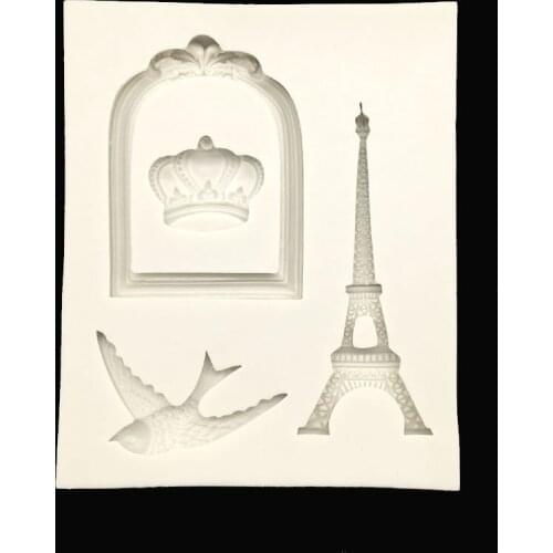 Eiffel Tower Crown Bird Shapes Silicone Sugarcraft Mould, Fondant Cake Decorating Tools Bakeware