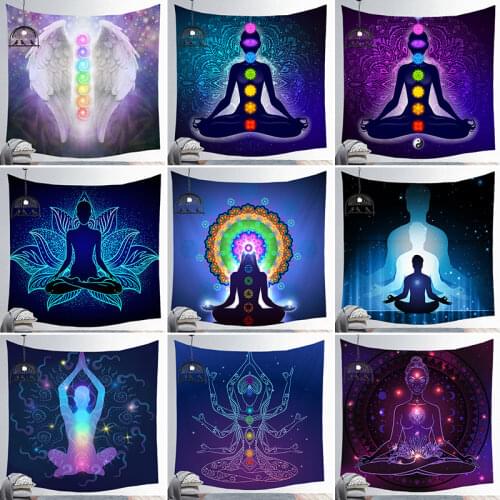 7 Chakra Tapestry Wall Hanging Decor Home Witchcraft Hippie Mandala Astrology Wallpaper Bedroom Sun Moon Psychedelic Supplies