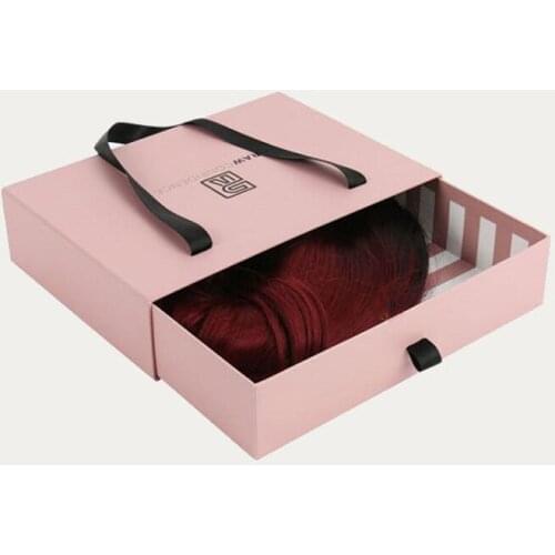 Customized Private Label Blond Braid Weave Hair Extension Gift Packaging Drawer Brown Kraft Paper Box With Window For Wig