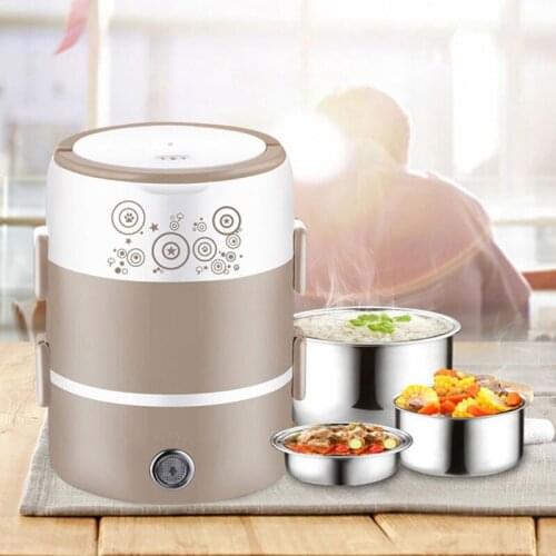 220V Office School Auto-Off Electric Heating Lunch Box Stainless Steel Home Mini Rice Cooker Steam Heated Food Warmer Container