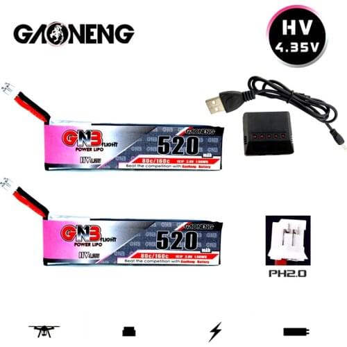 GAONENG 520mAh 3.8V 80C/160C 1S HV 4.35V Lipo Battery PH2.0 Plug For Emax Tinyhawk Kingkong LDARC TINY7 RC Parts with a Charger