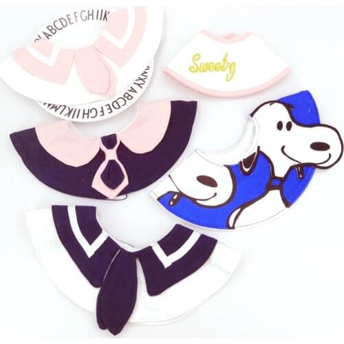 Cute campus style round bib cotton baby saliva towel baby bib bow tie decorative fake collar