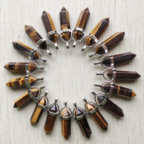 Fashion Good quality natural tiger eye stone point crystal pillar pendants for jewelry making 24pcs/lot Wholesale free shipping