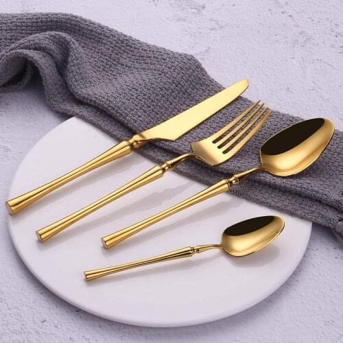 304 Stainless Steel Cutlery Set 24pcs Gold Dinnerware Set Western Kitchen Dinner Knife and Fork Dessert Spoon Wedding Party Gift