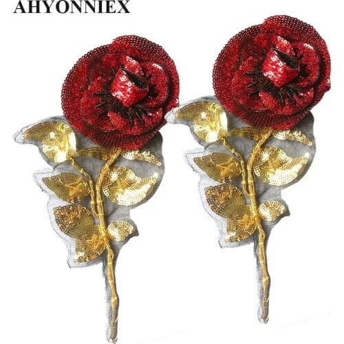 31 x 11CM Large Red Sequins Rose Flower Patch DIY Applique Floral Patches For Clothing Bag Dress Sew On Patches
