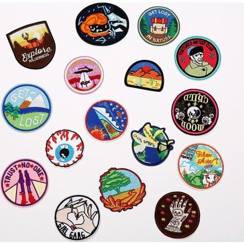 50pcs/Lot Embroidery Patches Letters Clothing Decoration Accessories Cartoon Landscape Diy Iron Heat Transfer Applique Gesture