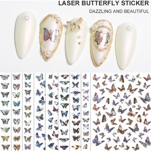 New Butterfly Nail Art Sticker Swallowtail Butterfly Patch Ultra-Thin 3d Symphony Laser Aurora Nail Applique Art Decoration