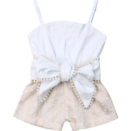 Infant Kid Baby Girl 1-4Y Summer Romper Lace Sling Openwork Bow Rompers Top Sunsuit Clothes Sets