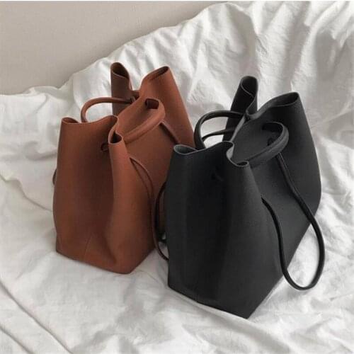 Casual Large Capacity Women Tote Shoulder Bag PU Leather Ladies Bucket Handbag Messenger Bag Soft Shopping Crossbody Bag