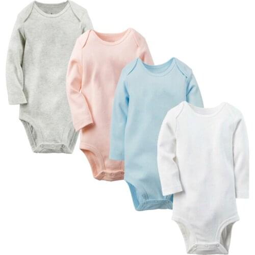 Promotional Good Quality Baby Girls Boys Long Sleeves 100% Cotton Solid Bodysuit, Infant Jumpsuit newborn to 24M
