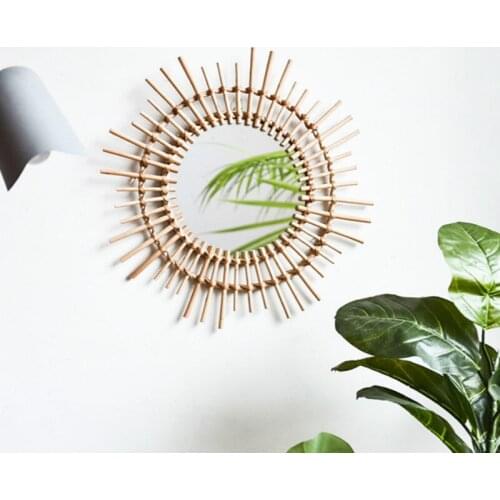 Rattan Makeup Mirror Creative Art Decorative Mirror Home Garden Decoration European Style Hanging Mirror