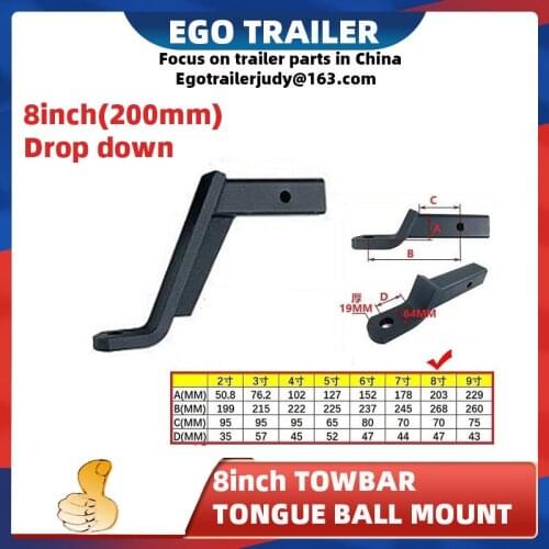 EgoTrailer 8inch Drop Towbar Tow Bar Ball Mount Tongue Hitch Trailer Car RV boat parts accessories