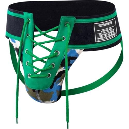 Sexy Thong Men Jockstrap Underwear Lacing Penis Pouch Lingerie Waistband Lace Up Open Front Gay Men Underpants Fetish Exotic