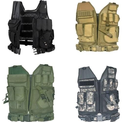 Outdoor Men Military Tactical Vest Paintball Camouflage Molle Hunting Vest Assault Shooting Hunting SWAT Vests With Holster Gear