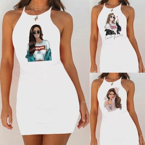 Party Woman Dresses Sexy Summer Cool Blowing Bubbles Girl Printed Sling Slim Pack Hip Female Dress Harajuku Sleeveless Clothes