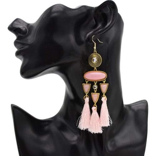 Vintage Bohemian New Fashion Long Tassel Drop Earrings Pink Teenage Girls Acrylic Resin Dangle Earrings For Women Jewelry