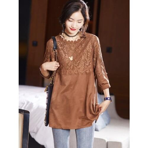 Long Sleeved Lace Plus Size Oversized Korean Fashion Spring Autumn WomenS Clothing Vintage Shirts Blouses Top New Vetement 2021