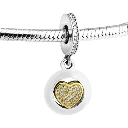 Golden Shine Signature Charms for Women Bracelets 925 Sterling Silver Jewelry Clear CZ Heart Crystal Charms for Jewelry Making