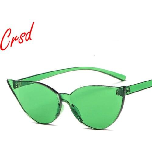 CRSD 2020 Retro Rimless Cat Eye Sunglasses Women Frame Resin Candy Color Lens UV400 Sunglasses Trend Cat Eye Driving Glasses