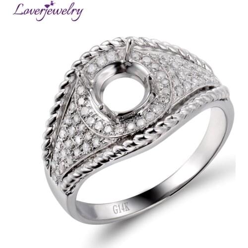 LOVERJEWELRY Semi Mount Ring Setting For Women Designs Round 6mm Solid 14Kt White Gold Diamonds Without Center Stone Rings