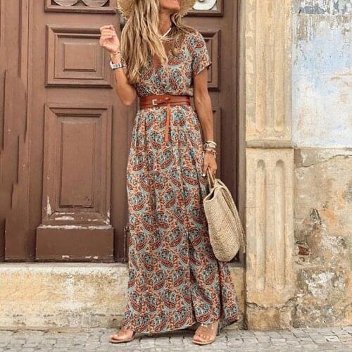Fashion Elegant High Quality Sexy WomenS Dress Short Summer 2021 V Neck Long Midi Print Boho Beach Woman Dress