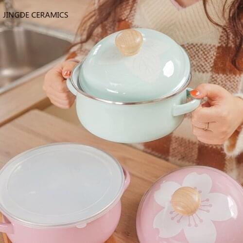 1.5L 1pc Creative Solid Color Enamel Bowl Keep Fresh Bowls Soup Noodles Rice Bowl Kitchen Dinnerware with Cover Restaurant Tools