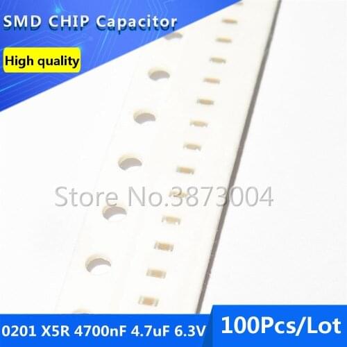 100pcs 0201 X5R 4700nF 4.7uF 6.3V 10% Thick Film Chip Multilayer Ceramic Capacitor