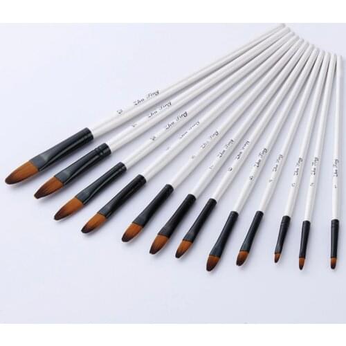 12 pcs/set Nylon Hair Oil Brush Set for Drawing Painting DIY Watercolor Wood Art Acrylic Paint Brushes Tongue Oblique Supply