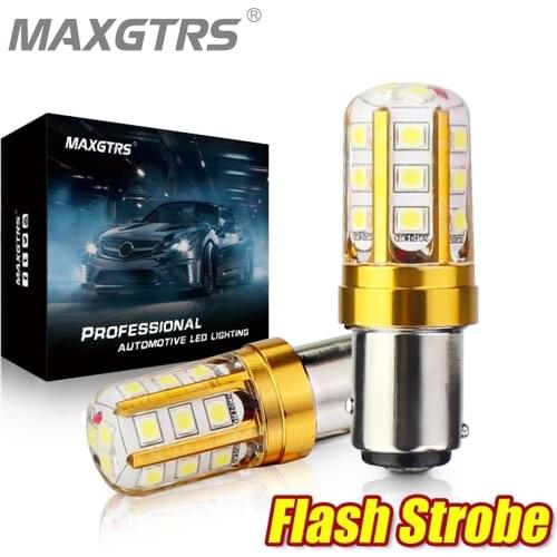 2x S25 1157 Bay15D Strobe Flash Blink P21/5W 3030 LED Chip Bulb Car Stop Backup Brake Turn Parking Tail Signal Light White Red