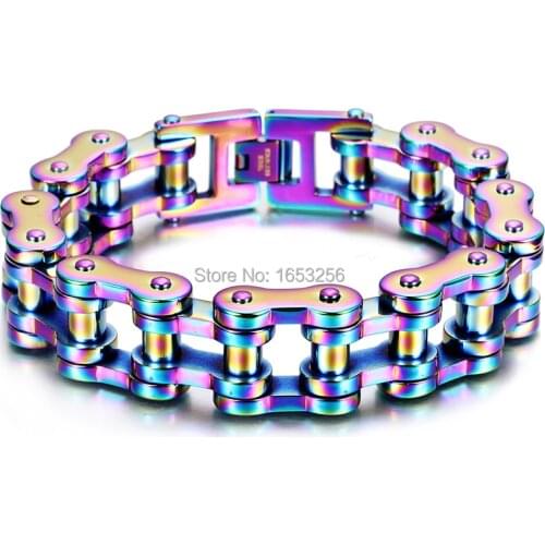 9.25" Lenght 19mm wide Charming Colorful 316L Stainless Steel Mens Motorcycle Biker Bracelet Bangle