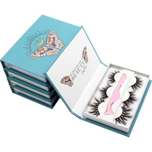 Turquoise 3 Pairs Lash Book Wholesale Mink Lashes 20mm 25mm Eyelashes Custom Lash Book Packaging with Logo Free White Tray