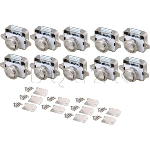BQLZR 26mm Opening Hole Pearl Nickel Keyless Push Cabinet Latch Knobs for Motorhome Caravan Cupboard Cabinet Door Pack of 10