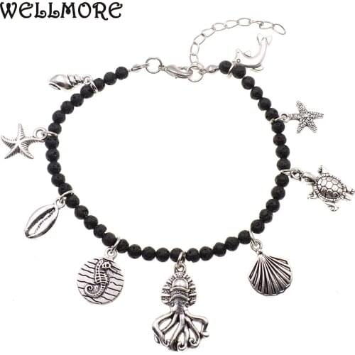 WELLMORE women Anklet bohemia shell Anklets for women beach 4MM natural stone beads Anklets summer foot Jewelry Gift wholesale