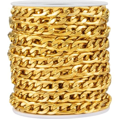 1 Meter Width 7mm Gold Curb Cuban Chain Stainless Steel NK 3:1 Chains For Jewelry Making Handmade Necklace Bracelet Crafts