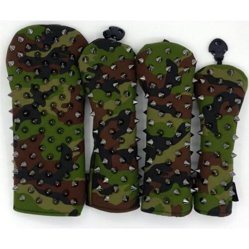 [Black Rivets] Premium Golf Headcovers Camouflage Color Golf Driver Fairway Woods Rescue Covers Complete Set Mascot Novelty Gift
