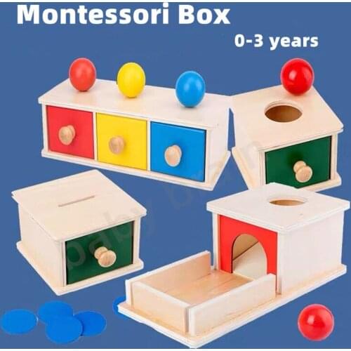 Wood Coin Box Montessori Object Permanence Box Toys Magic Tissue Peg Box For Children Match Permanent Ball Box Toddler Boys Girl