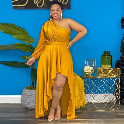 Elegant Maxi Dresses For Women 2021 New Fashion One Shoulder Evening Party Long Dress Plus Size 4XL 5XL African Ladies Clothing