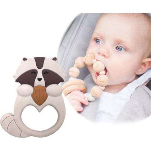 Hot Lovely Food Grade Silicone Teethers Animal Squirrel Raccoon Baby Ring Teething Toy Soft Cartoon Teether Infants Toddlers Toy
