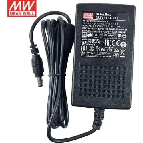 GST18A24-P1J MEAN WELL Desktop Adaptor 110V/220V AC to 24V DC 0.75A 18W Meanwell Level VI Adapter Switching Power Supply
