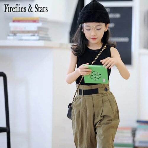 Summer Girls 2 Pcs Set Baby Vest T Shirt + Bud Pants Kids Suits Children Fashion Clothes Casual Pleated Cotton 2 To 7 Yrs